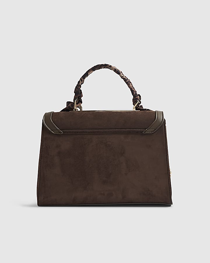 Brown Faux Suede Charm Tote Bag