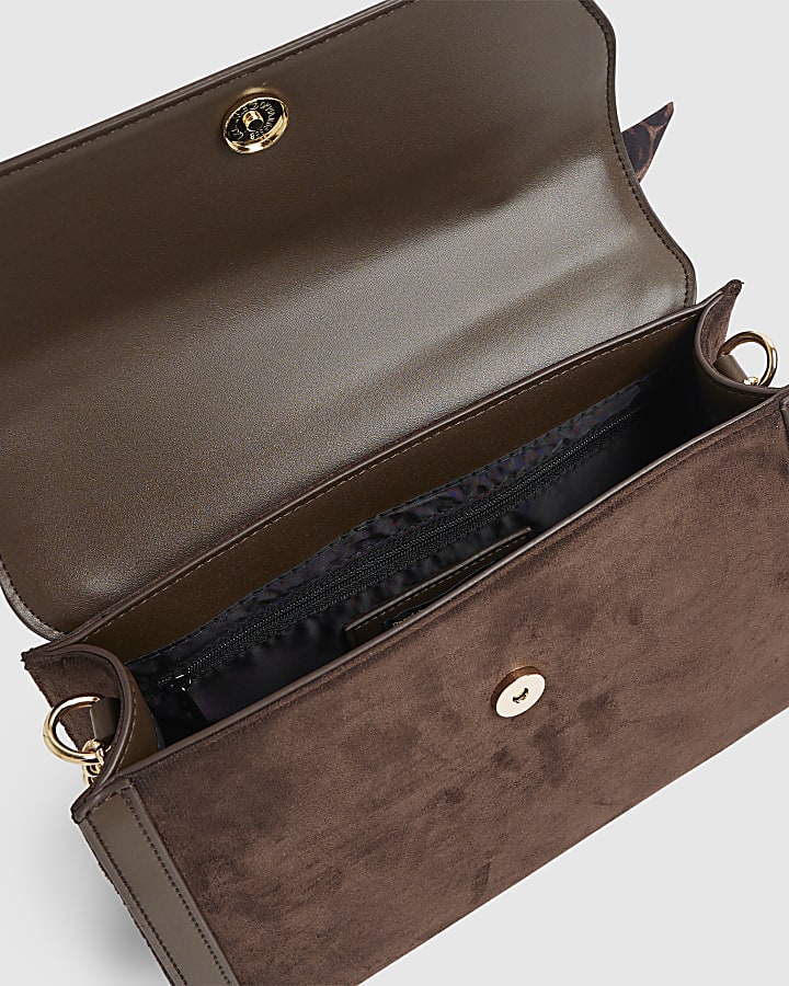 Brown Faux Suede Charm Tote Bag