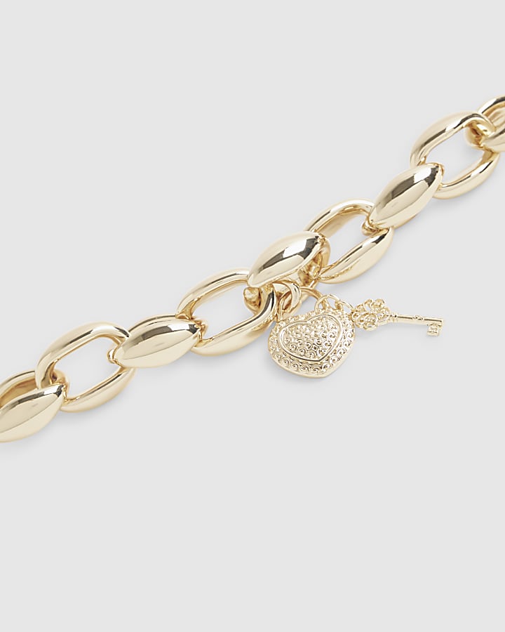 Gold Chain Heart And Key Necklace