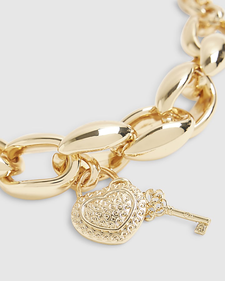 Gold Chain Heart And Key Necklace