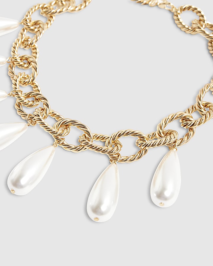 Gold Chain Pearl Collar Necklace