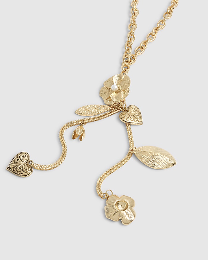 Gold Flower Lariat Necklace