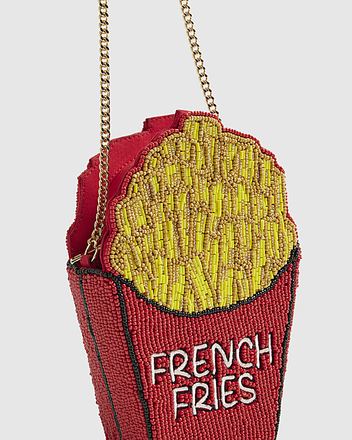 Red Beaded French Fries Cross Body Bag