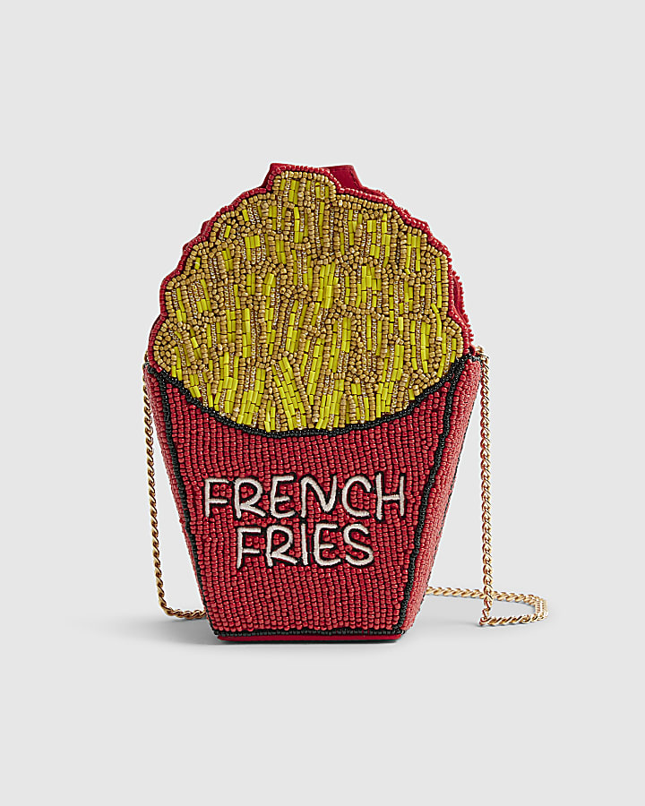Red Beaded French Fries Cross Body Bag