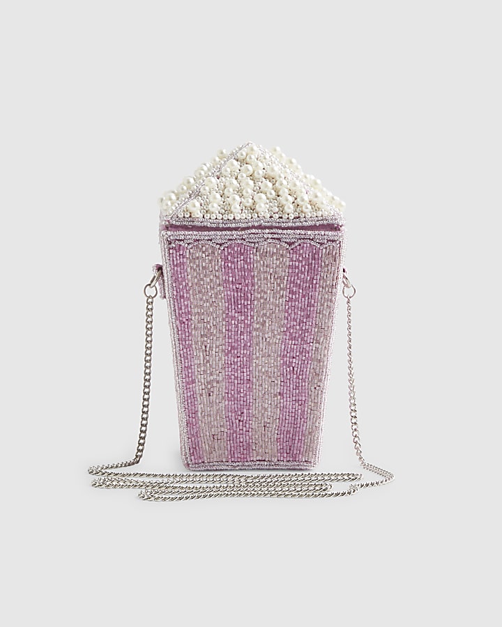 Purple Beaded Popcorn Cross body Bag