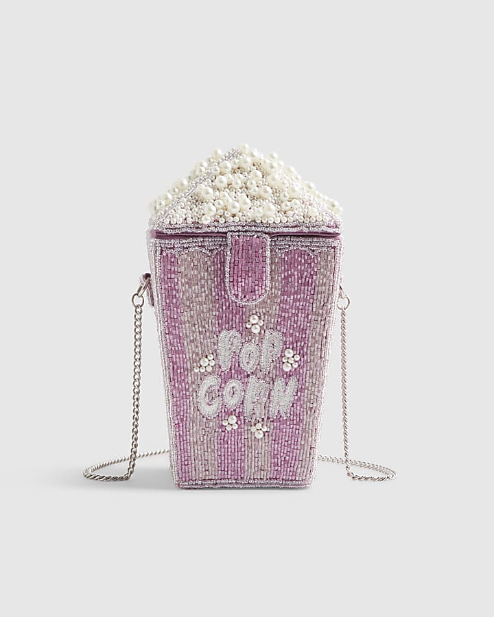 Purple Beaded Popcorn Cross body Bag