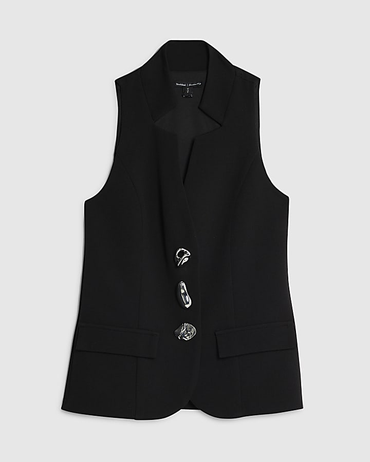 Black Sleeveless Button Waistcoat
