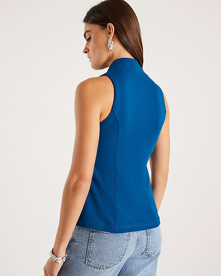 Blue Sleeveless Button Waistcoat