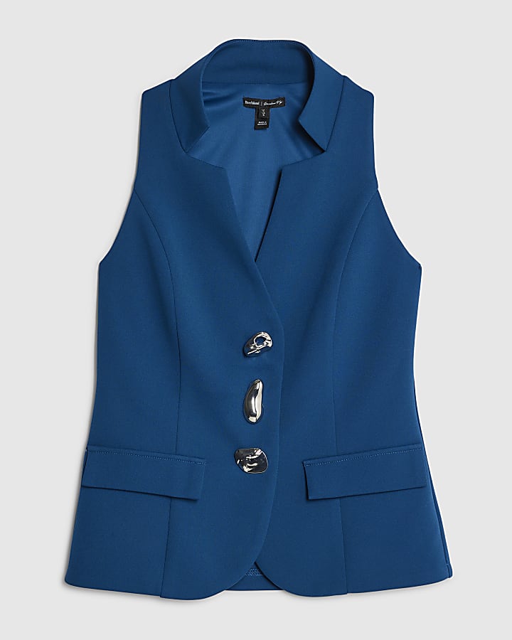 Blue Sleeveless Button Waistcoat