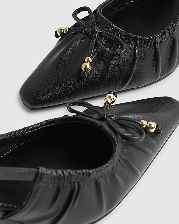Black Ruched Bow Court Heels
