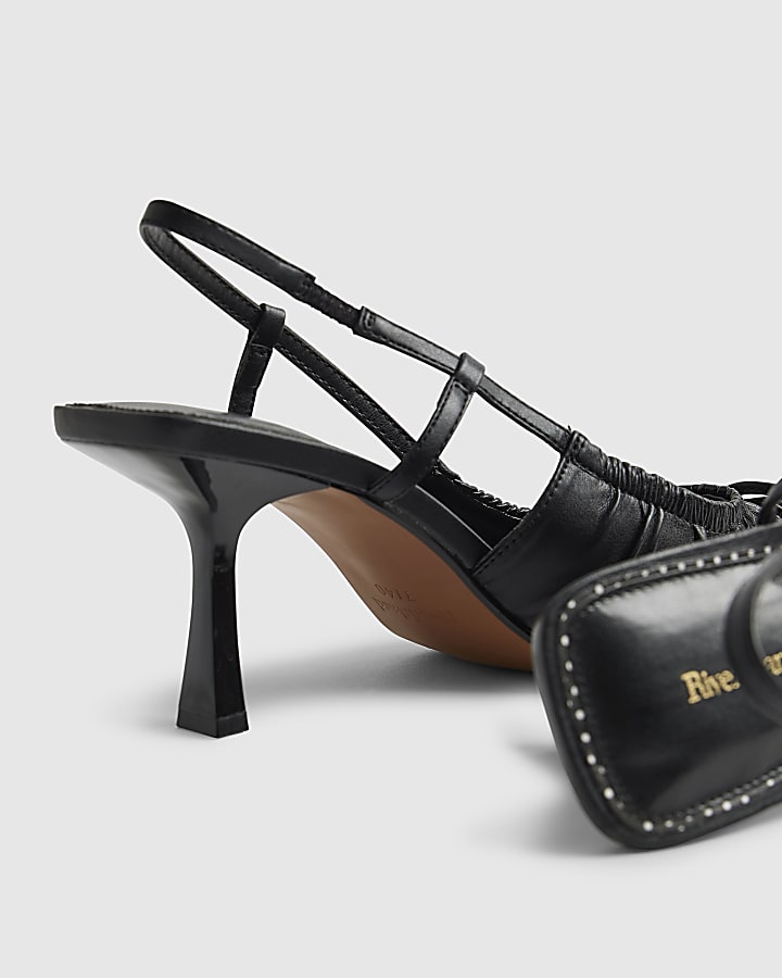 Black Ruched Bow Court Heels