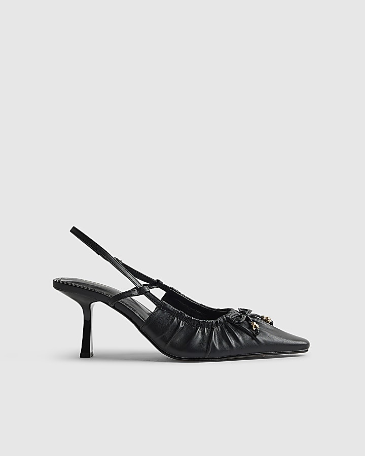 Black Ruched Bow Court Heels