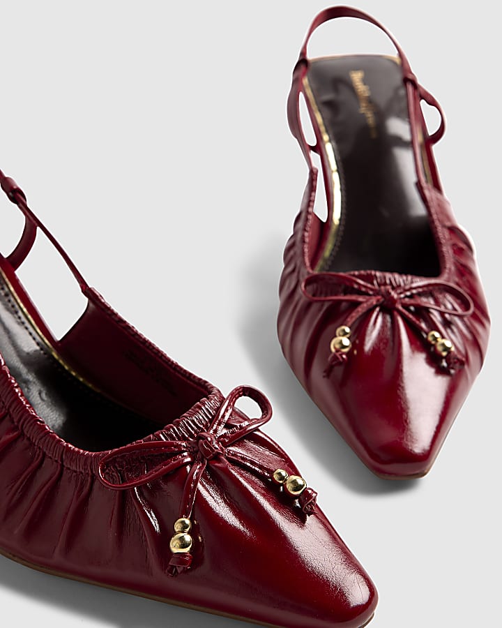 Red Ruched Bow Court Heels
