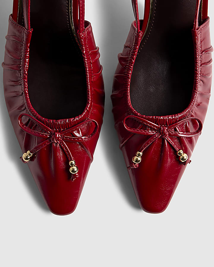 Red Ruched Bow Court Heels