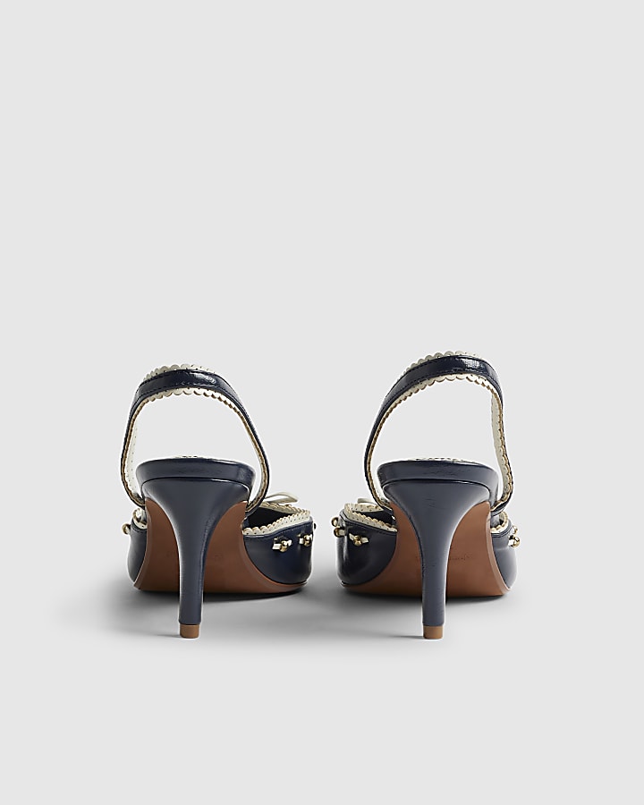 Navy Bow Sling Back Court Heels