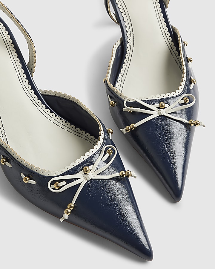 Navy Bow Sling Back Court Heels