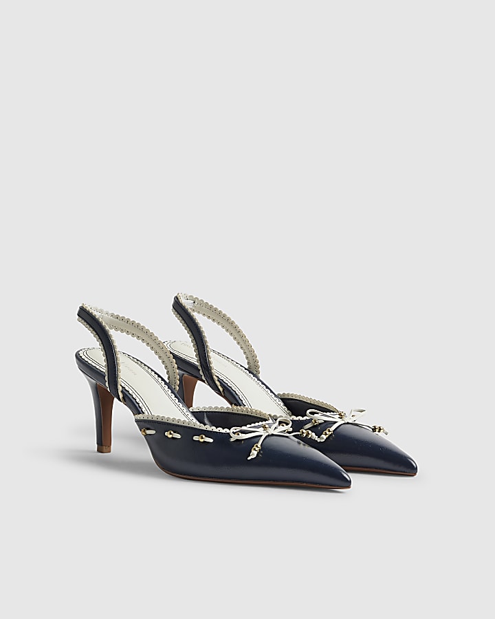 Navy Bow Sling Back Court Heels