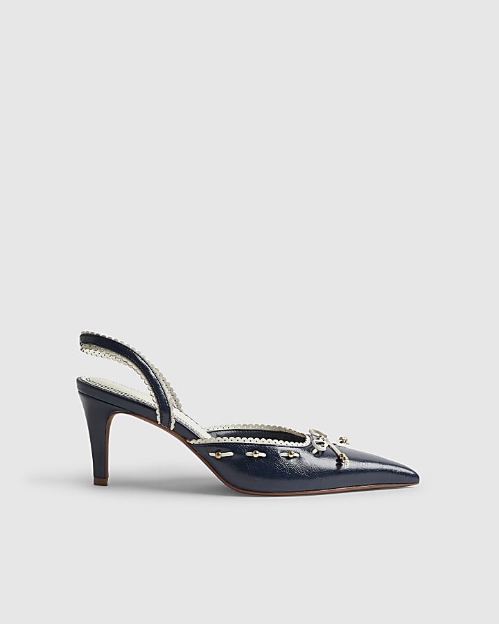 Navy Bow Sling Back Court Heels