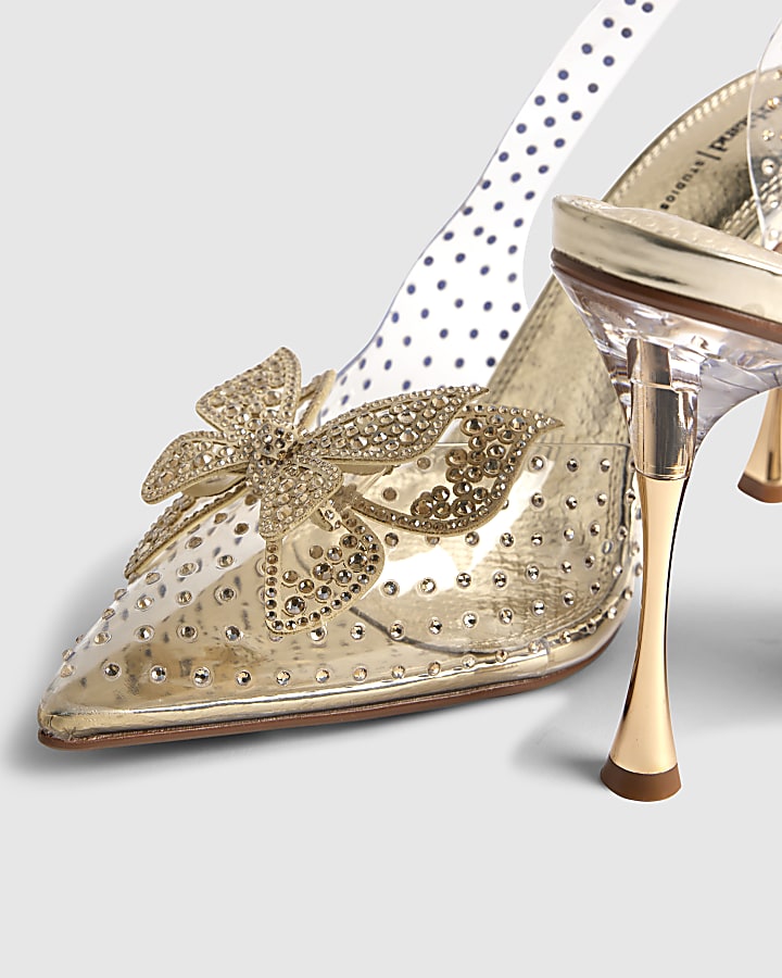 Gold Perspex Butterfly Court Heels