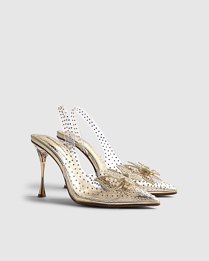 Gold Perspex Butterfly Court Heels