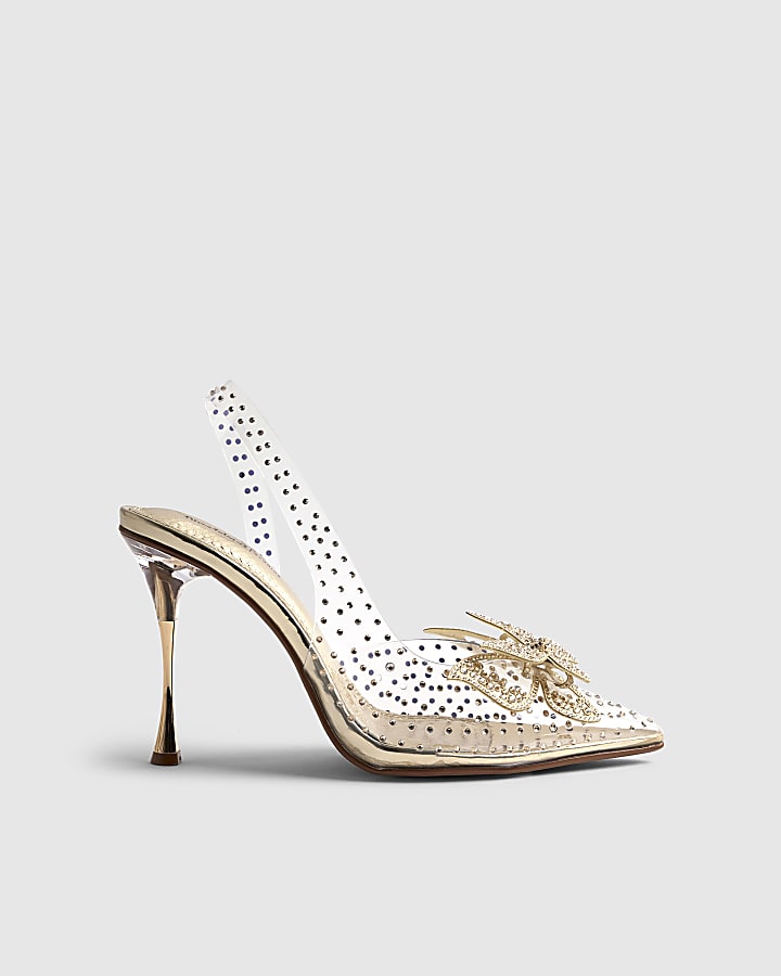 Gold Perspex Butterfly Court Heels