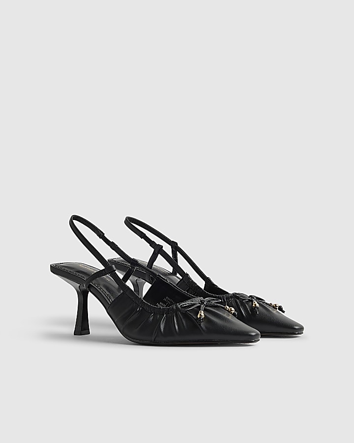 Black Wide Fit Ruched Bow Court Heels
