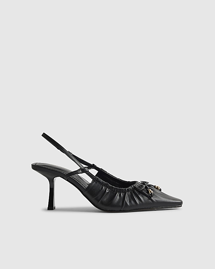 Black Wide Fit Ruched Bow Court Heels