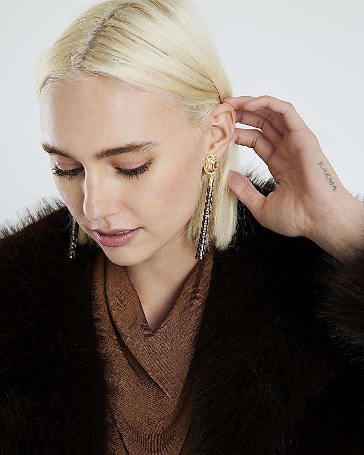Gold and Chocolate Tassel Earrings