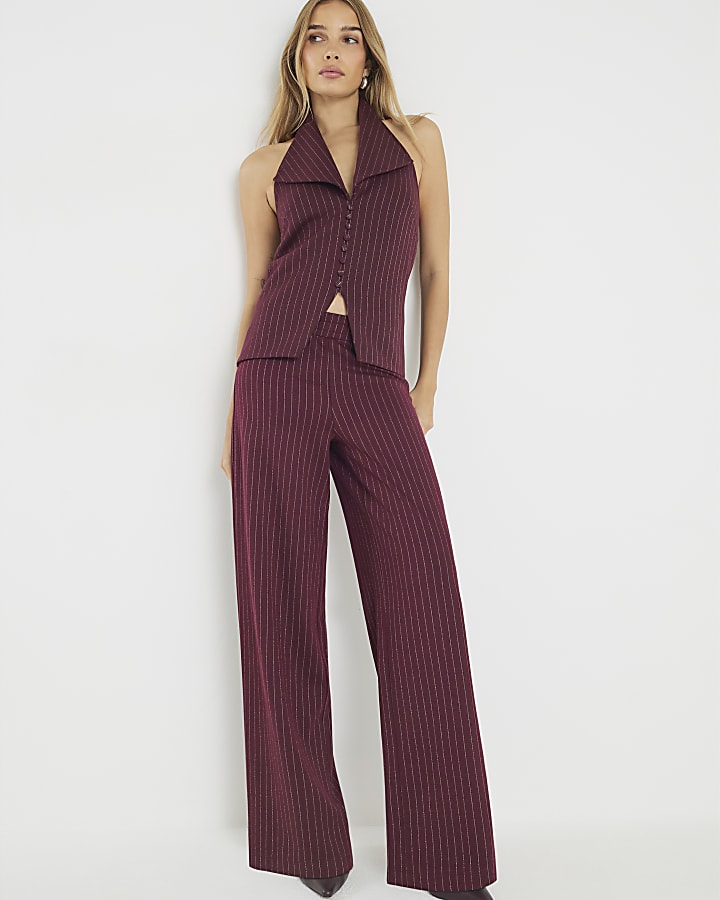 Red Pinstripe Wide Leg Trousers