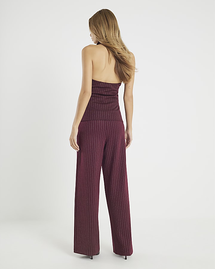 Red Pinstripe Halter Neck Top