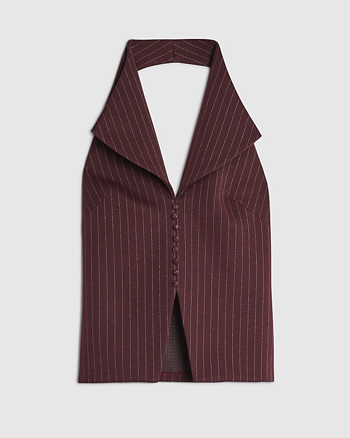 Red Pinstripe Halter Neck Top