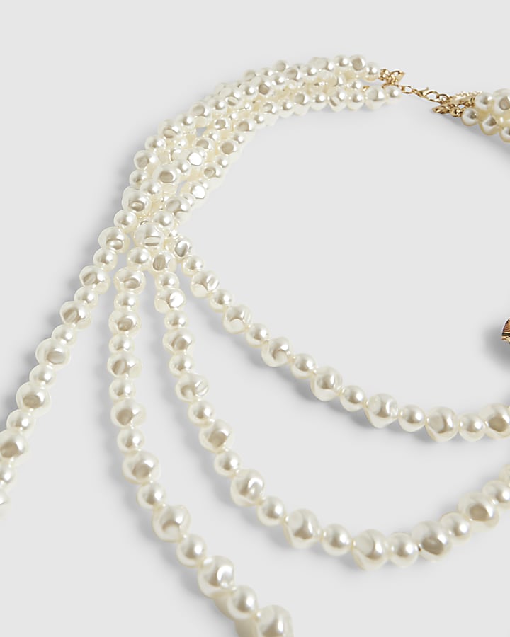 White Pearl Floral Layered Necklace