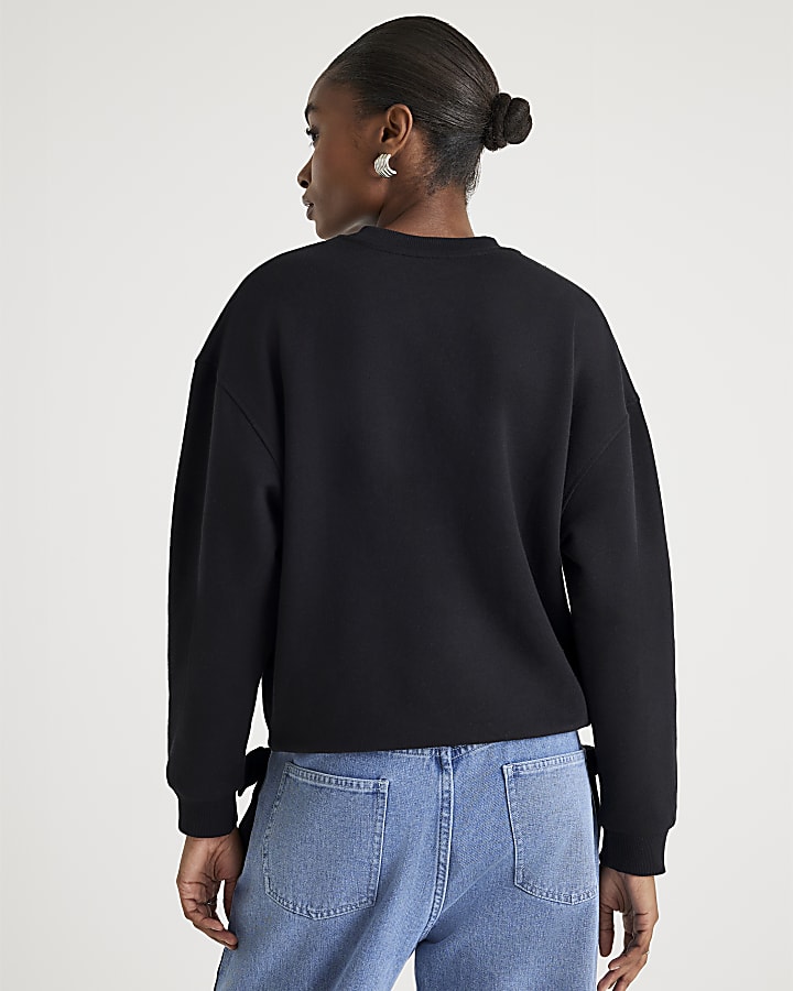 Black Long Sleeve Rose Diamante Sweatshirt