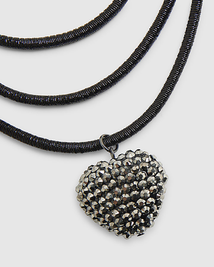 Black Cord Heart Pendant Necklace
