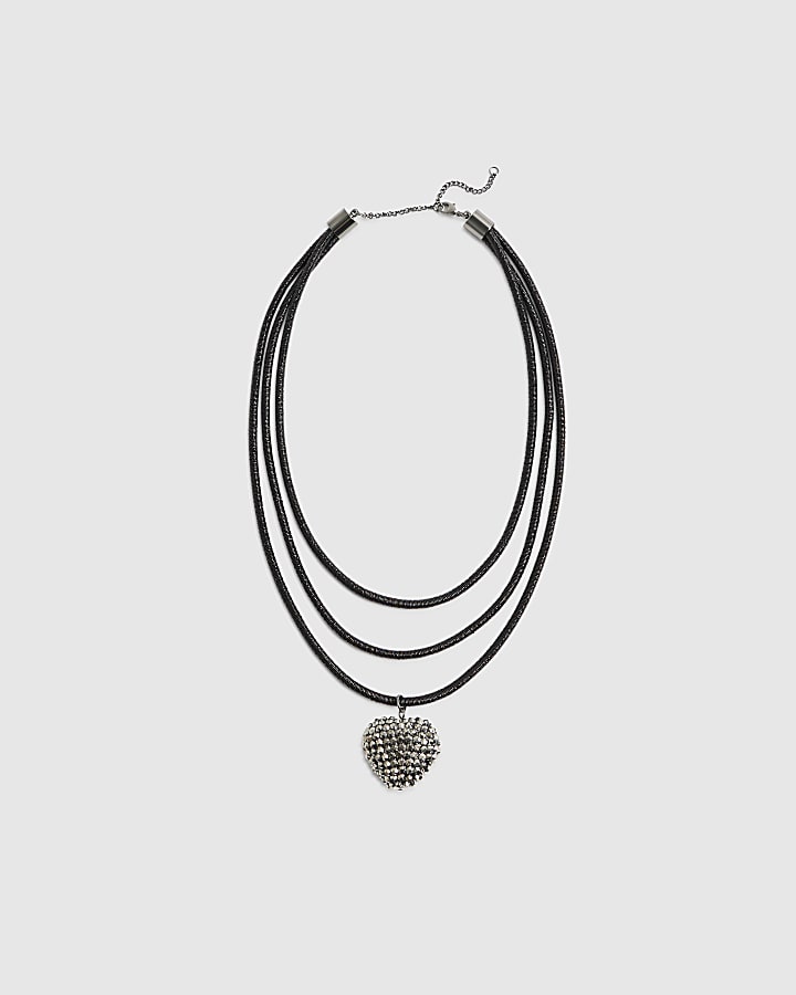 Black Cord Heart Pendant Necklace