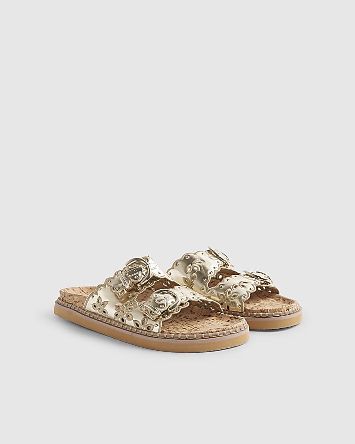 Gold Double Scallop Strap Sandals