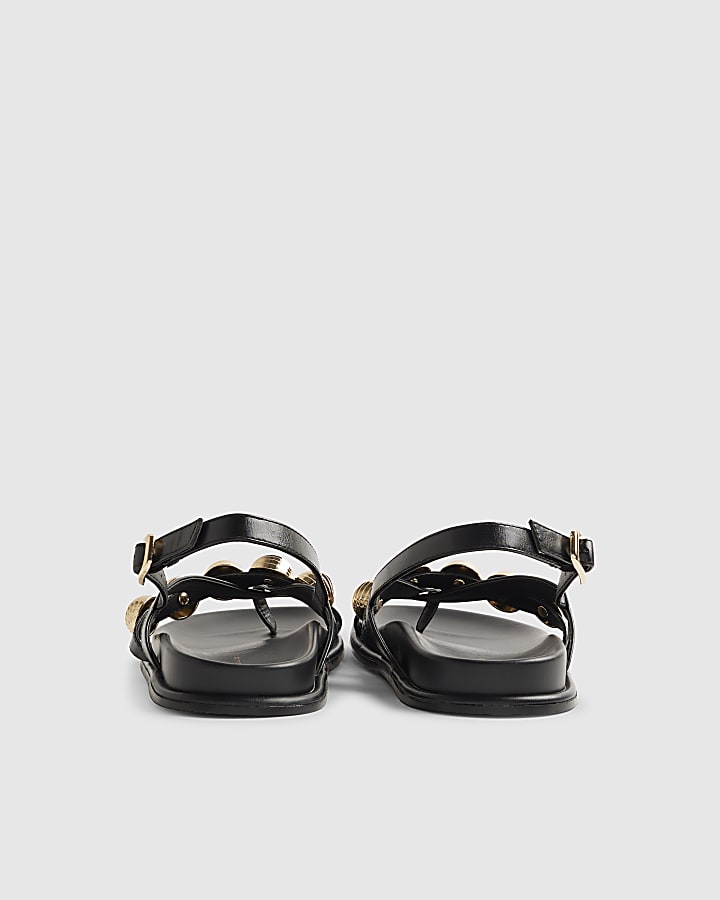 Black Gold Ball Strap Footbed Sandals