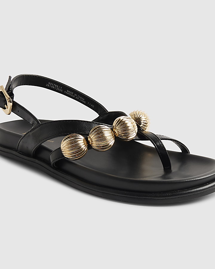 Black Gold Ball Strap Footbed Sandals