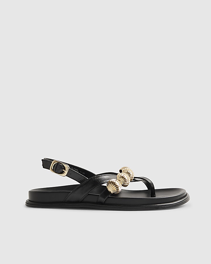 Black Gold Ball Strap Footbed Sandals