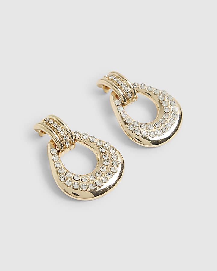 Gold Diamante Door Knocker Earrings
