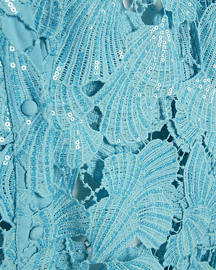 Blue Cutwork Sequin Beach Shirt