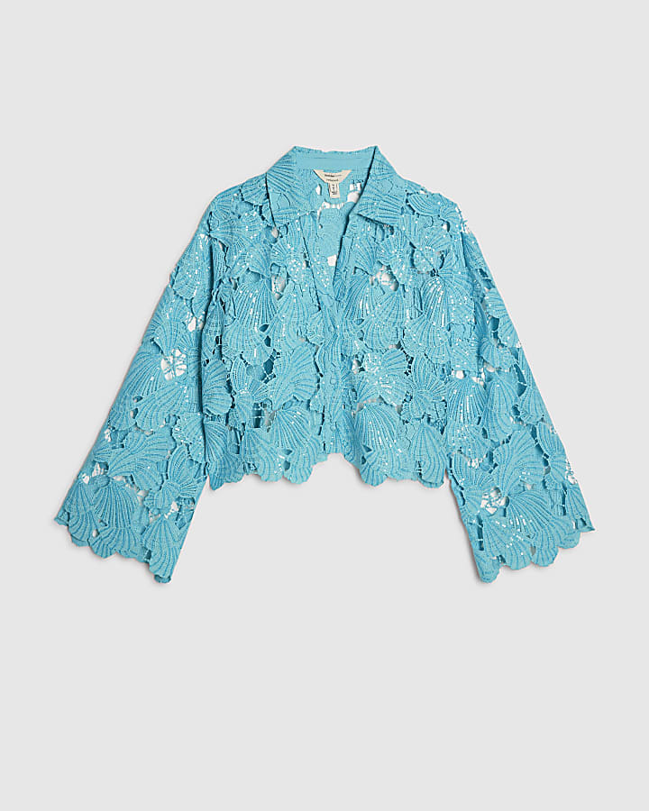 Blue Cutwork Sequin Beach Shirt