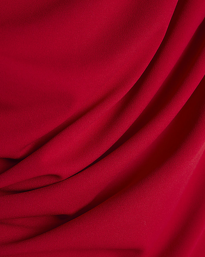 Petite Red Asymmetric Drape Wrap Midi Dress
