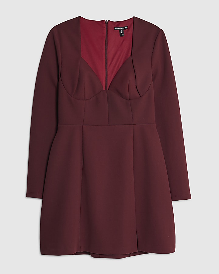 Red Premium Corset Long Sleeve Mini Dress