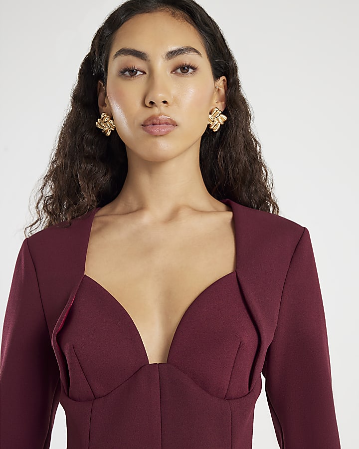 Red Premium Corset Long Sleeve Mini Dress