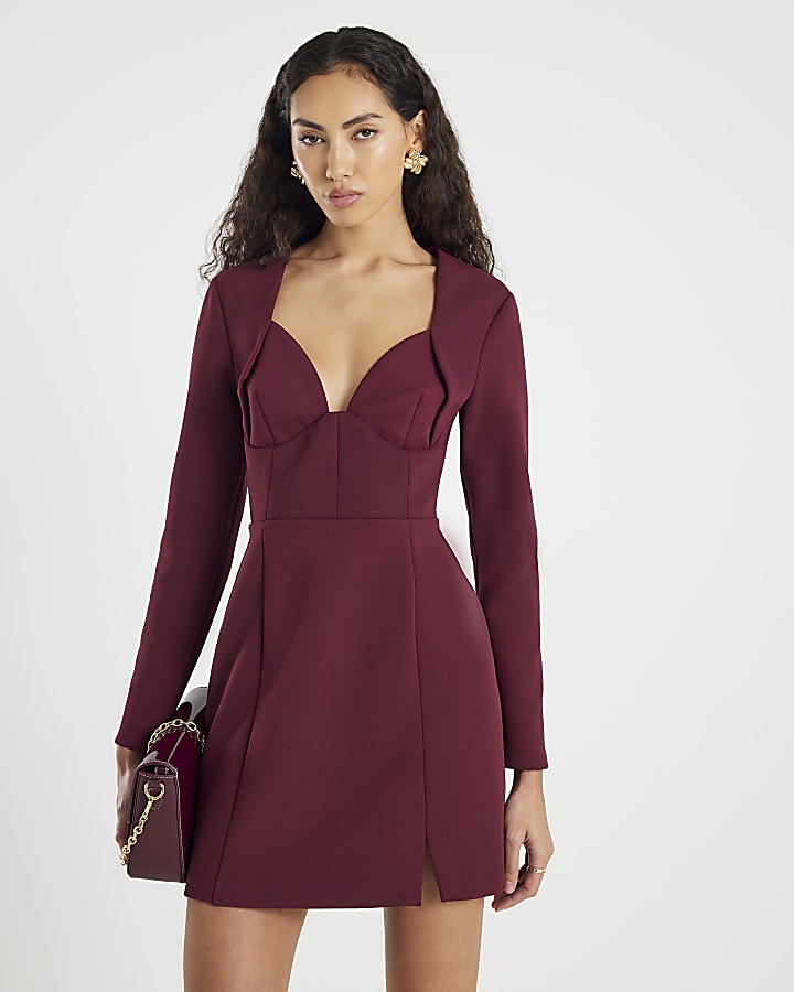 Red Premium Corset Long Sleeve Mini Dress