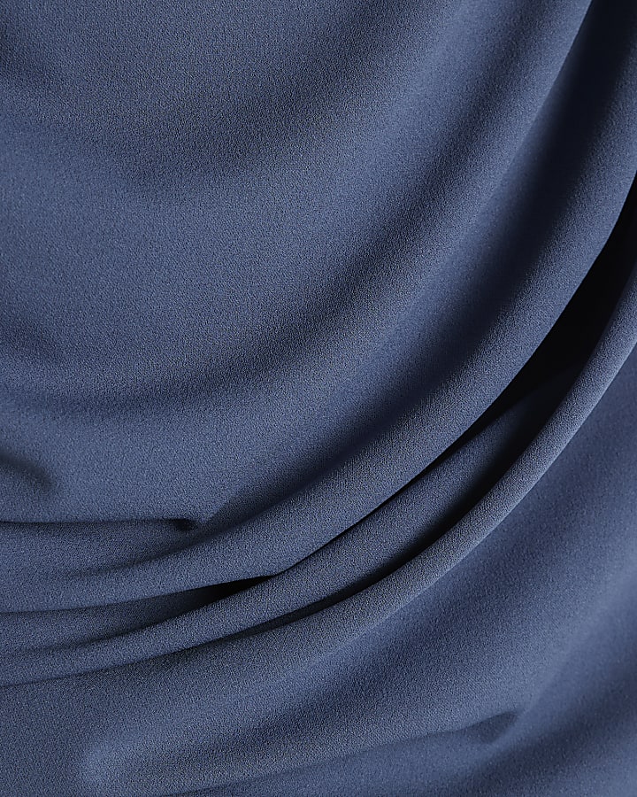 Petite Blue Asymmetric Drape Wrap Midi Dress