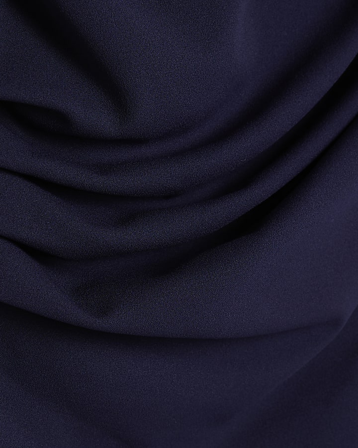 Petite Navy Off Shoulder Drape Top