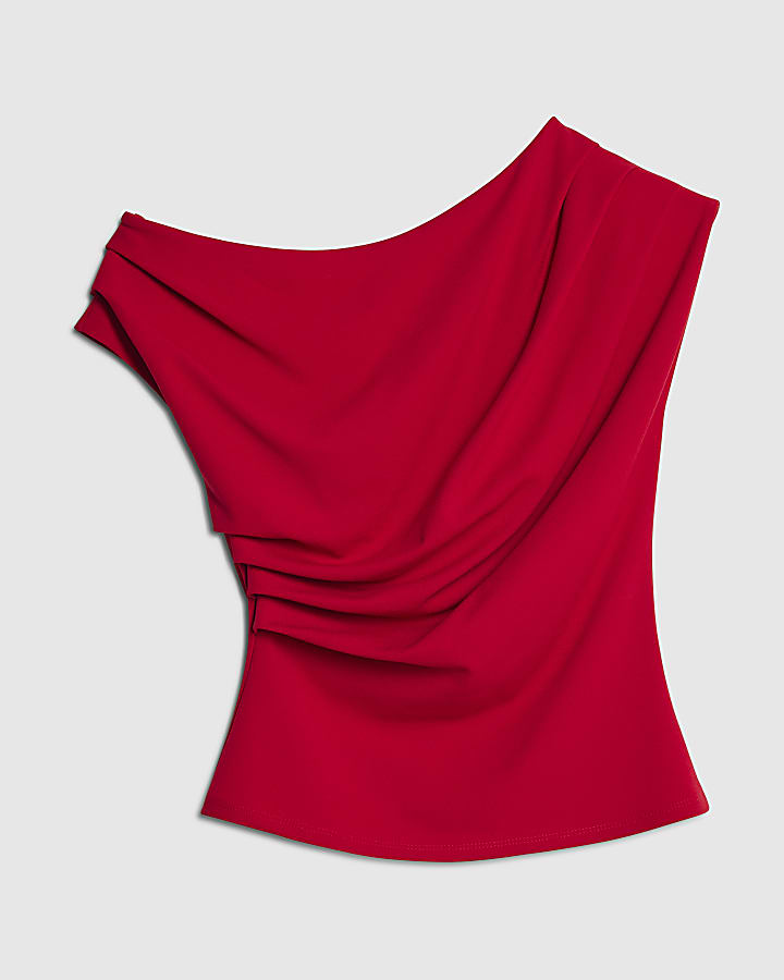 Petite Red Off Shoulder Drape Top