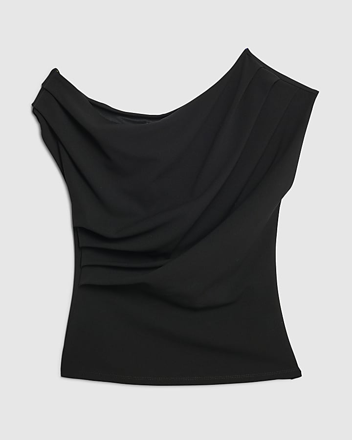Petite Black Off Shoulder Drape Top